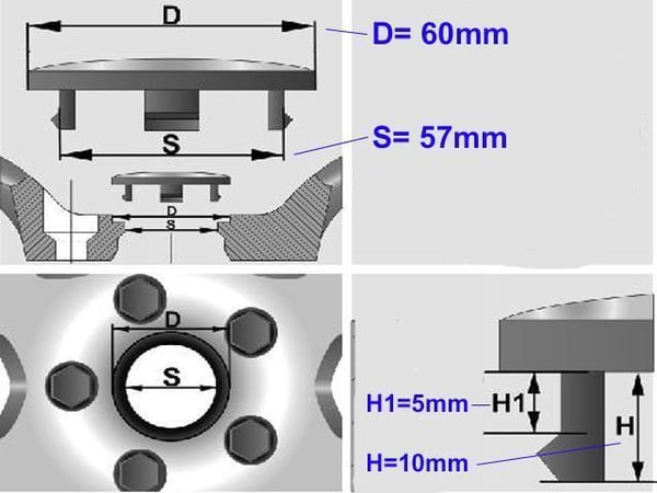 Centrumkåpor till fälgarna 60mm passar 57mm hål 4-pack Varg
