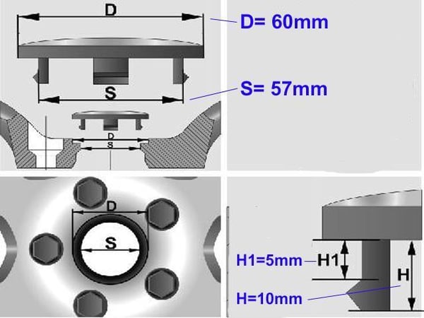 Centrumkåpor till fälgarna 60mm passar 57mm hål 4-pack