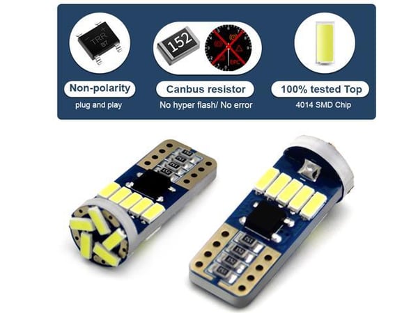T10 w5w Canbus keltainen 2-pack LED-lamput 15kpl 4014smd-sirun kanssa