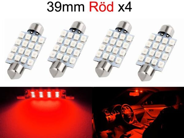 Diodlampa 39mm röd 4-pack Led 2835SMD C5W SV8.5