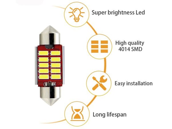 C5W Canbus 41mm punainen LED-lamppu SV8.5 festoon 2 kpl 12V