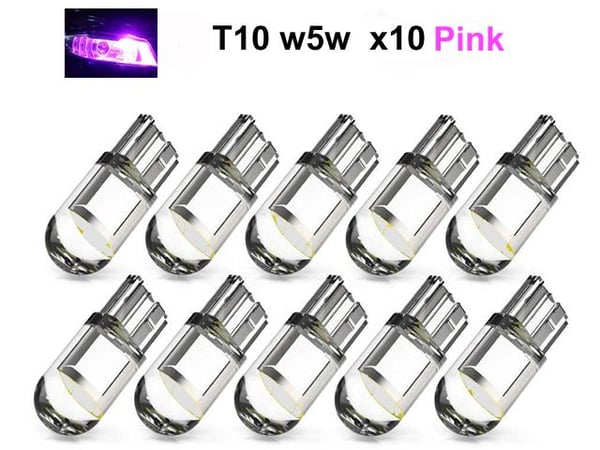 T10 w5w pink LED-lampor med 1 st COB LED-chip 12V DC, 10-pack.
