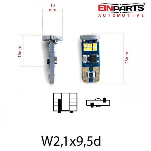 EINPARTS T10 W5W Canbus LED, 280 lumenia, Xenon-look, 6000K