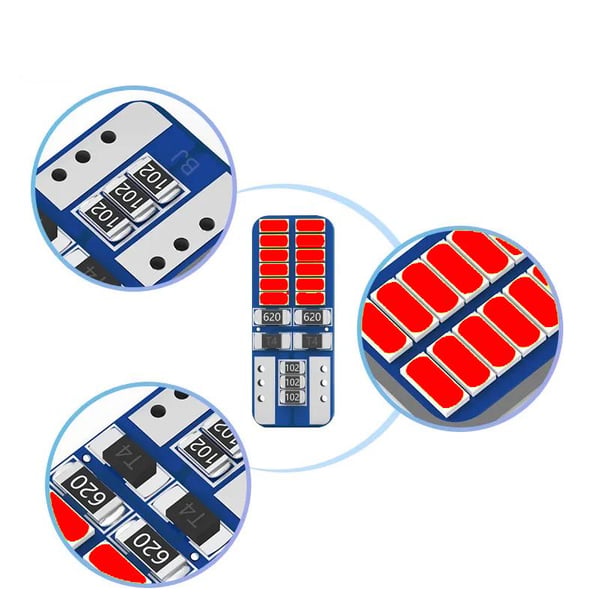 T10 w5w Canbus, Röd, 4-pack, LED-lampor med 24 st 3014smd chip.