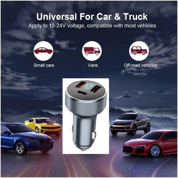 snabbladdare PD Type C + 2x USB QC3.0  bil båt husbil husvagn