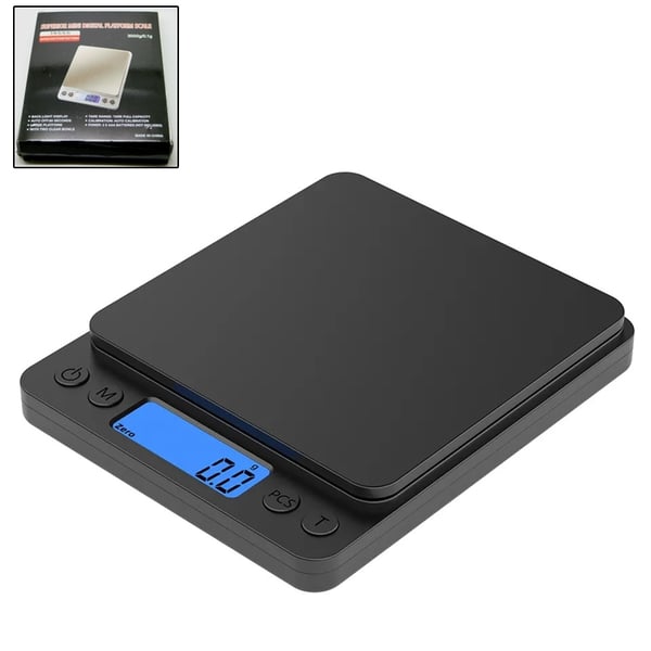 Digital våg 0,1g - 3kg inkl. batterier, plattformsvåg