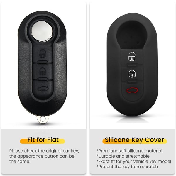 Silikone 3-knapper bilnøglekasse sort til Fiat