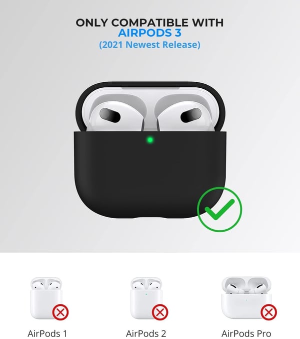 2x Svart Apple AirPods 3-deksel silikonbeskyttelsesdeksel for AirPods 3