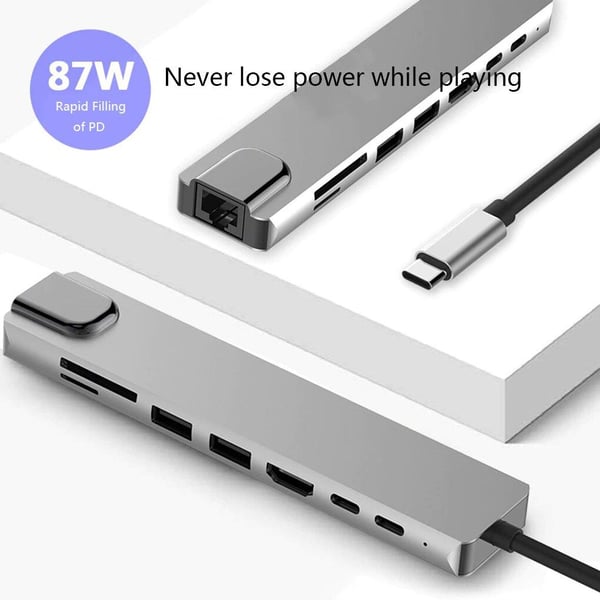 USB C Hub 8 i 1 Multiport-typ C-adapter med 4K HDMI-port......