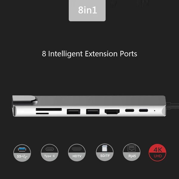 USB C Hub 8 i 1 Multiport-typ C-adapter med 4K HDMI-port......