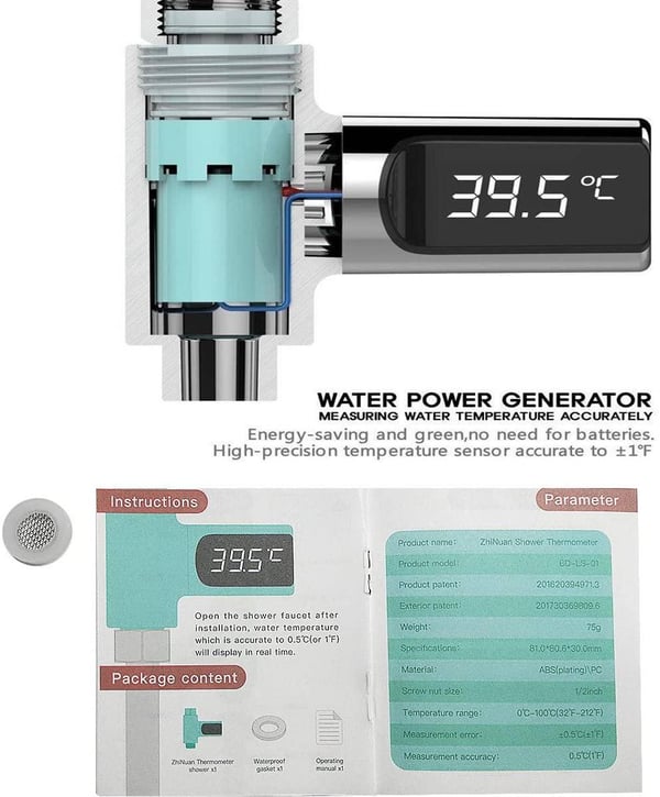 LED-termometer for dusjkran, LED-termometer for dusjkran
