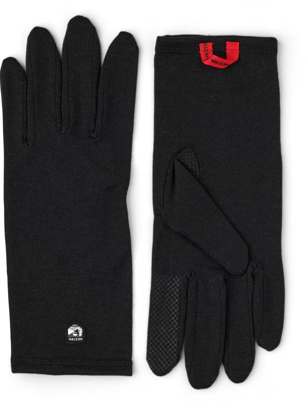 HESTRA MERINO WOOL LINER LONG 5-FINGER Black 7, liner handskar merinoull