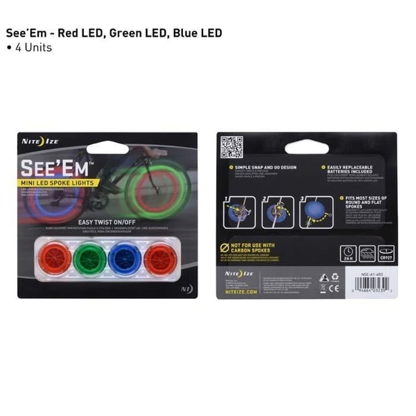 NITE IZE SEE´EM MINI LED SPOKE LIGHTS 4-PACK,  LED-ljus som fästes på ekrar