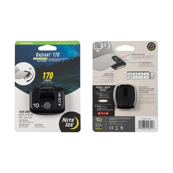 NITE IZE RADIANT 170 RECHARGEABLE CLIP LIGHT, kepslampa
