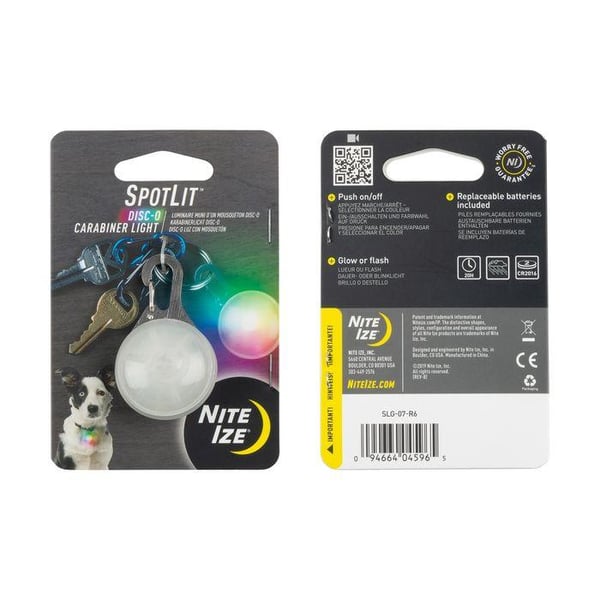 NITE IZE SPOTLIT LED CARBINER DISCO, mini led för hundhalsband, led nyckelring
