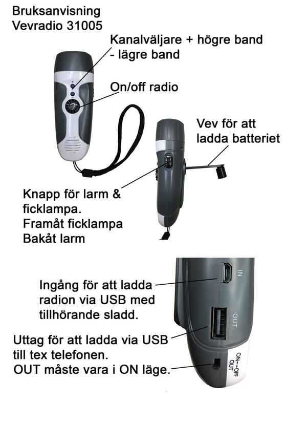 VEVBAR FICKLAMPA  / VEVRADIO / POWERBANK MED VEVGENERATOR