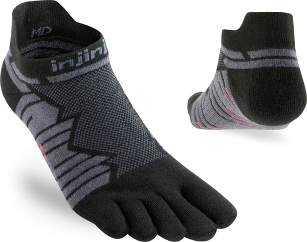 INJINJI ULTRA RUN NO-SHOW Large (44.5-47) Black/Grey, tåstrumpor ultralöpning,