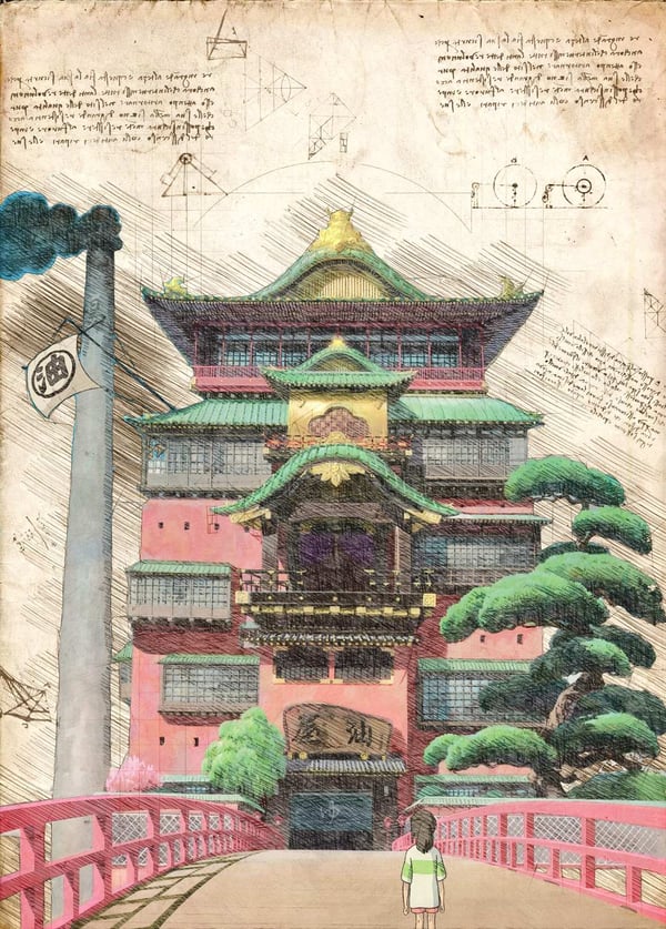 A3 Print - Myazaki - Ghibli 12 Spirited Away Castle