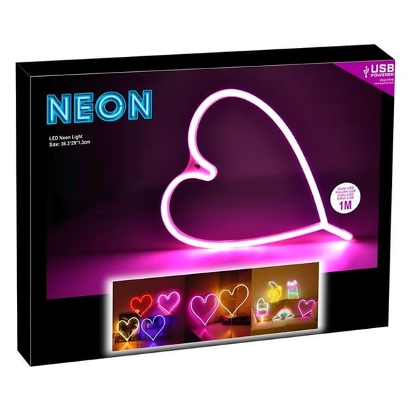 Stor Neon Hjerte Natlampe. 36,3 cm x 30 cm