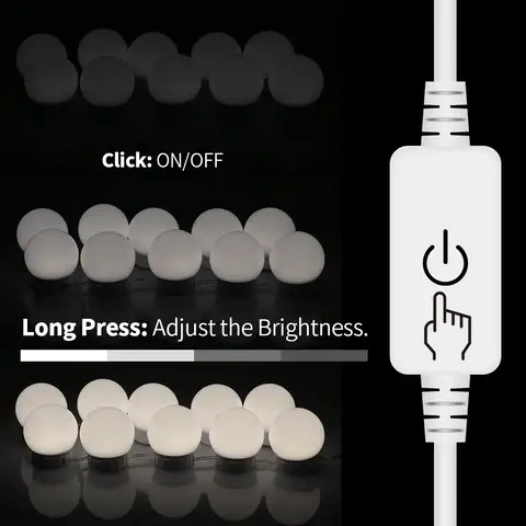10 stk LED-lamper for sminkespeil m/dimmer