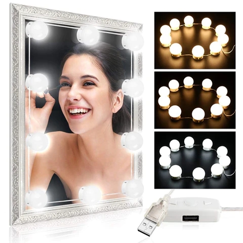 10 stk LED-lamper for sminkespeil m/dimmer