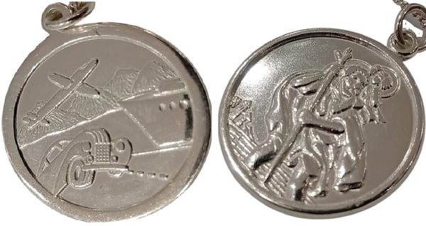 Gravert Dobbeltsidig Ekte Sølv Saint Christopher Protectus Anheng m/Kjede
