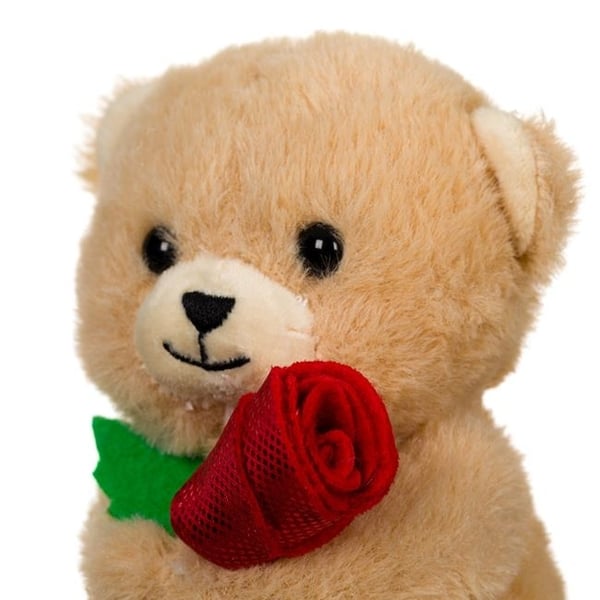 Teddybjørn med rød rose og hjerte på poten 15cm! Valentinsdag