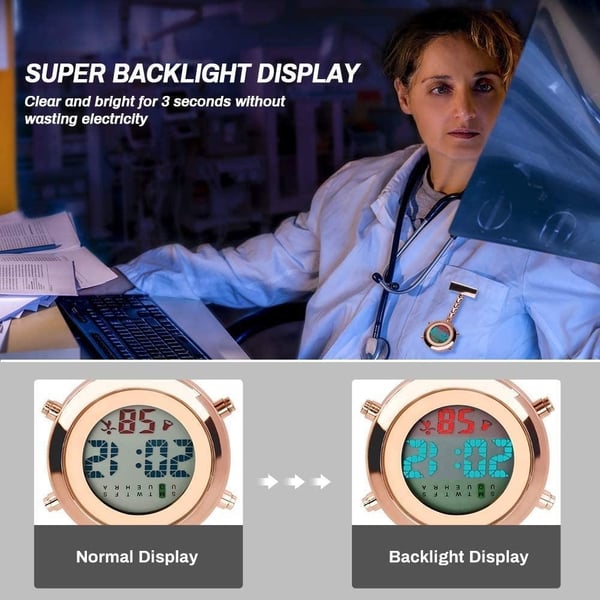Digital Sykepleierklokke m/Belysning, Alarm mm. Pleieklokke
