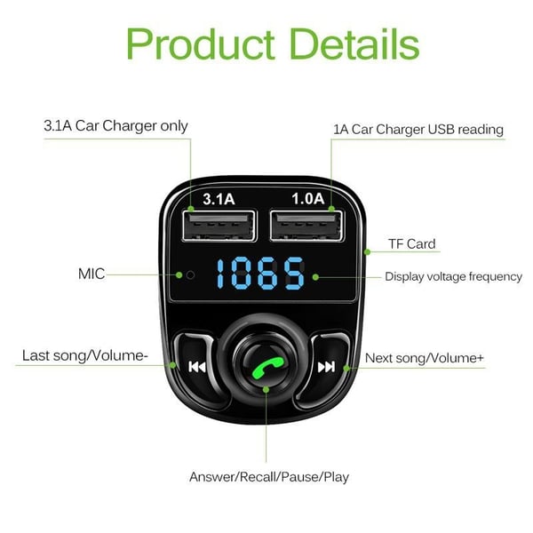 FM-lähetin X88A Bluetoothilla ja handsfreellä Musta