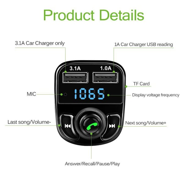 FM Transmitter with Bluetooth Handsfree 4 in 1 Black