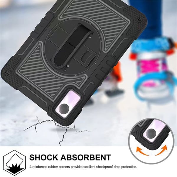 SKALO Xiaomi Redmi Pad SE Extra Shockproof Armor 360 Kahva/Tripod Suojakuori - Musta