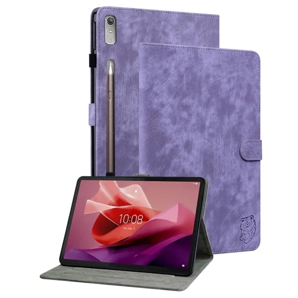 SKALO Lenovo Tab P12 Cute Tiger PU-læder Flip Cover - Lilla