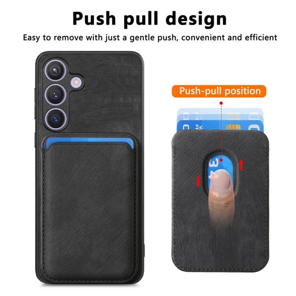 SKALO Samsung S24 PU-nahkakuori, jossa on irrotettava magneettinen lompakko - Musta