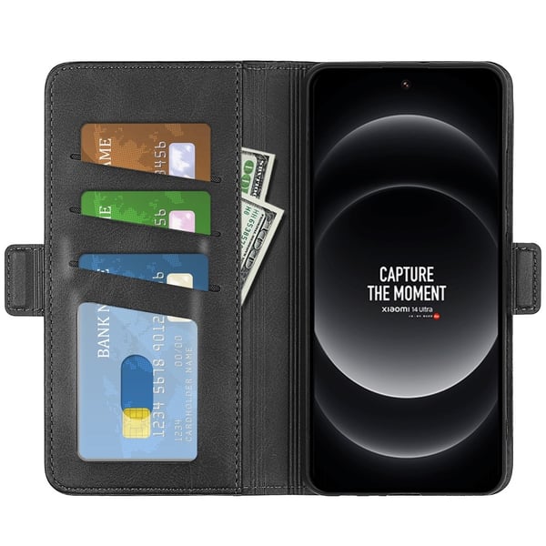SKALO Xiaomi 14 Ultra 5G Premium Wallet Flip Cover - Sort
