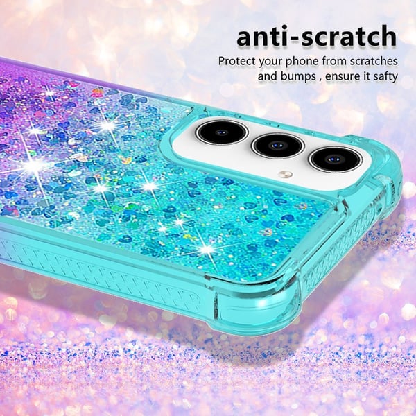 SKALO Samsung A35 5G Kvicksand Glitter Hjerter TPU Cover - Turkis-Lilla