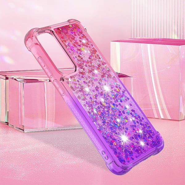 SKALO Samsung A35 5G Kvicksand Glitter Hjerter TPU Cover - Pink-Lilla