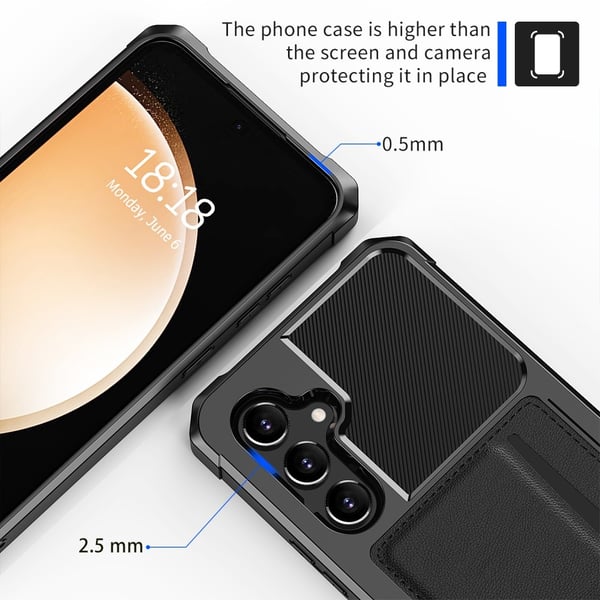 SKALO Samsung A35 5G Iskunkestävä kuori lompakolla - Musta