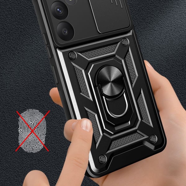 SKALO Samsung A55 5G Armor Hybrid Metal Ring Camera Slider - Sort
