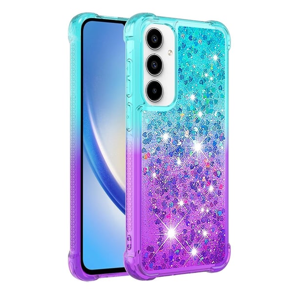 SKALO Samsung A55 5G Kvicksand Glitter Hjärtan TPU-skal - Turkos-Lila SKALO Samsung A55 5G Kvicksand Glitter Hjärtan TPU-skal - Turkos-Lila