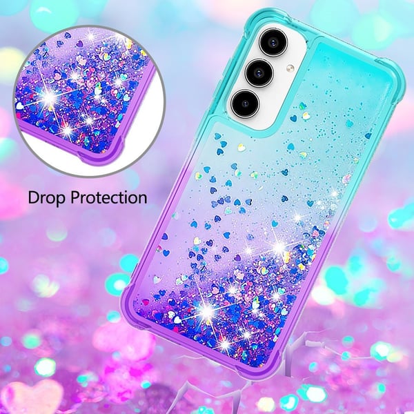 SKALO Samsung A55 5G Kvicksand Glitter Hjerter TPU Cover - Turkis-Lilla