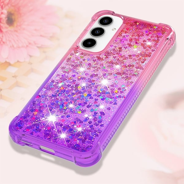 SKALO Samsung A55 5G Kvicksand Glitter Hjerter TPU Cover - Pink-Lilla