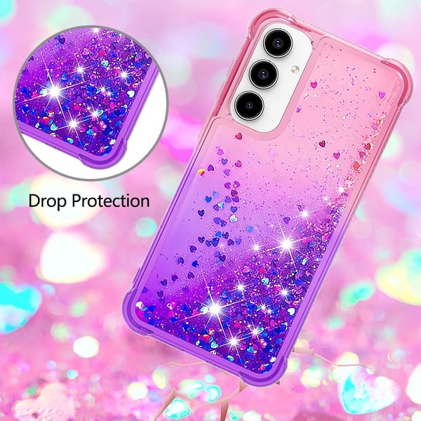 SKALO Samsung A55 5G Kvicksand Glitter Hjerter TPU Cover - Pink-Lilla