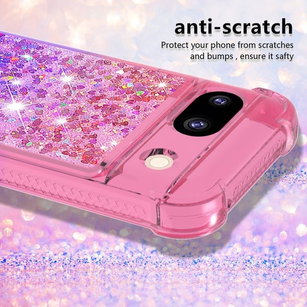 SKALO Google Pixel 8a Kvicksand Glitter Hjerter TPU Cover - Pink-Lilla