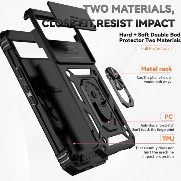 SKALO Google Pixel 8a Armor Hybrid Metal Ring Camera Slider - Sort
