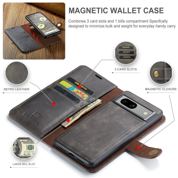 DG MING Google Pixel 8a 2-i-1 Magnet Pungetui - Grå