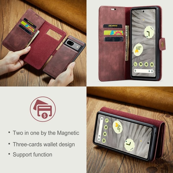 DG MING Google Pixel 8a 2-i-1 Magnet Pungetui - Rød