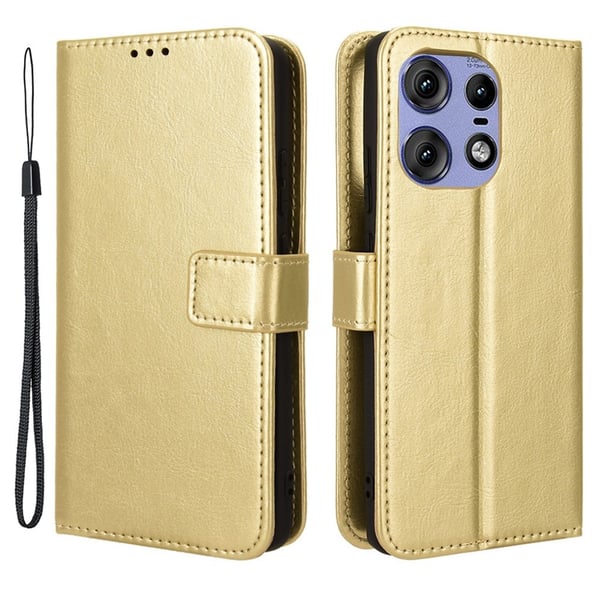 SKALO Motorola Edge 50 Pro 5G Crazy Horse Plånbok PU Läder - Guld