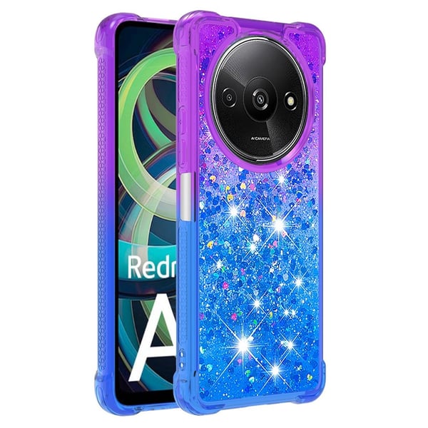 SKALO Xiaomi Redmi A3 Kvicksand Glitter Hjerter TPU Cover - Lilla-Blå