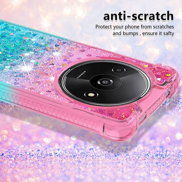 SKALO Xiaomi Redmi A3 Kvicksand Glitter Hjerter TPU Cover - Pink-Turkis