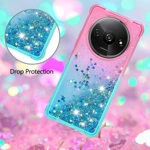SKALO Xiaomi Redmi A3 Kvicksand Glitter Hjerter TPU Cover - Pink-Turkis